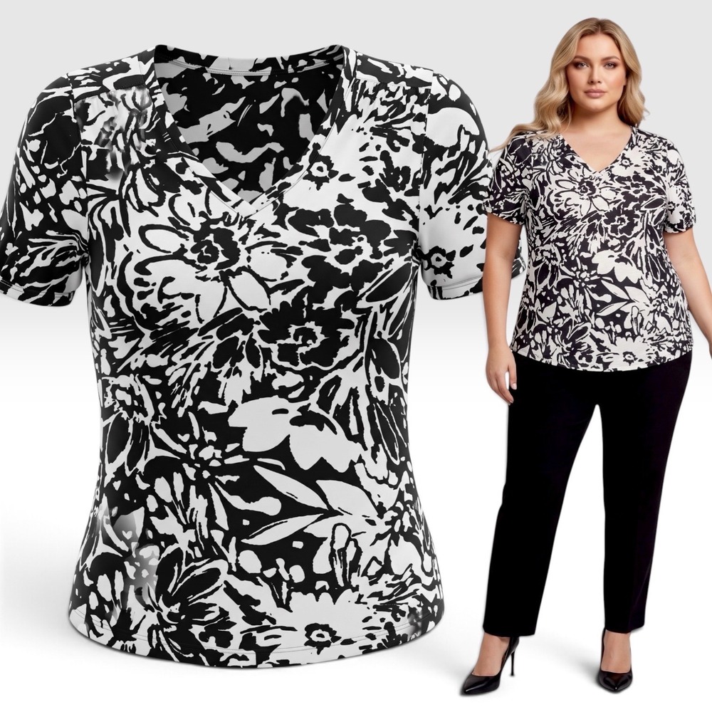 TORRID Vintage Slub ShortSleeve Shirred Yoke V-Neck Tee Floral Ivory NWT Size 1X